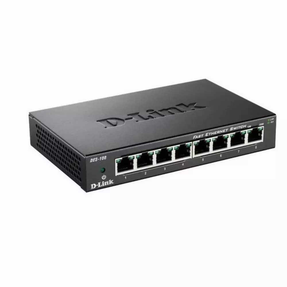 Суич D-Link DES-108/E, 8 портов 10/100 , метален корпус