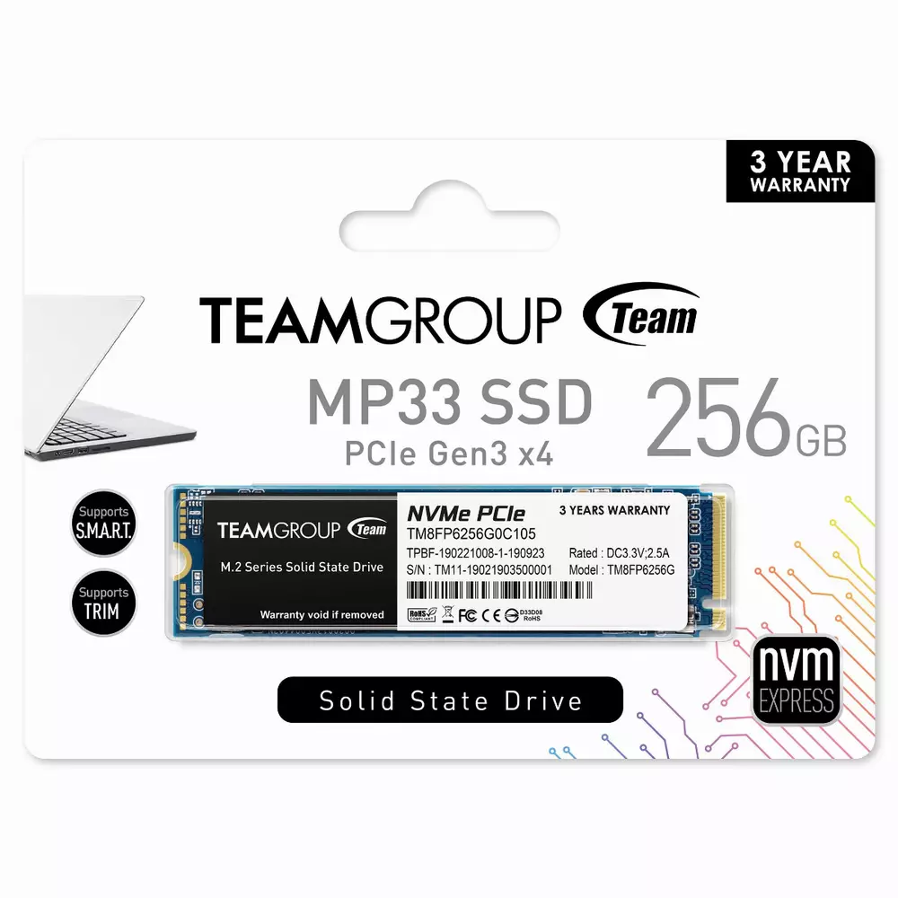 Диск SSD Team Group MP33 256GB M.2 2280 PCIe NVMe Gen 3.0 x4
