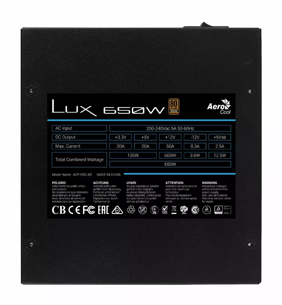 Захранване AeroCool LUX 650W 80+ Bronze PSU