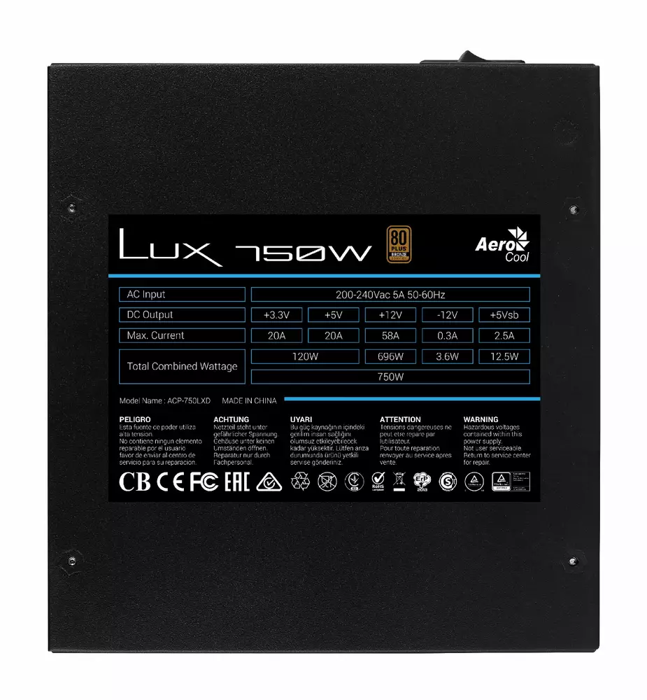 Захранване AeroCool LUX 750W 80+ Bronze PSU