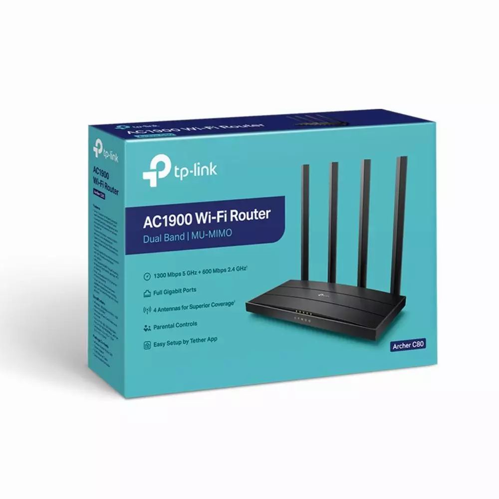 Безжичен рутер TP-Link Archer C80 AC1900, Dual band, 4 антени