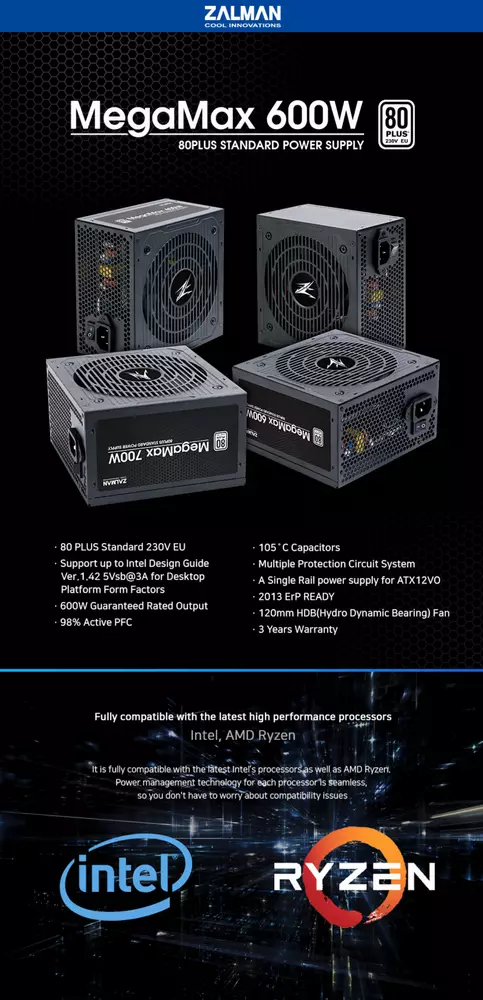 Захранване Zalman MegaMax ZM600-TXII 600W 80+ PSU