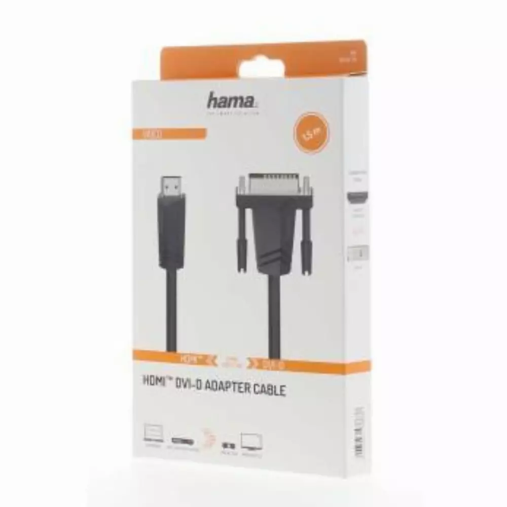 Кабел HAMA 205018 HDMI мъжко - DVI/D мъжко, 1.5 м, екраниран