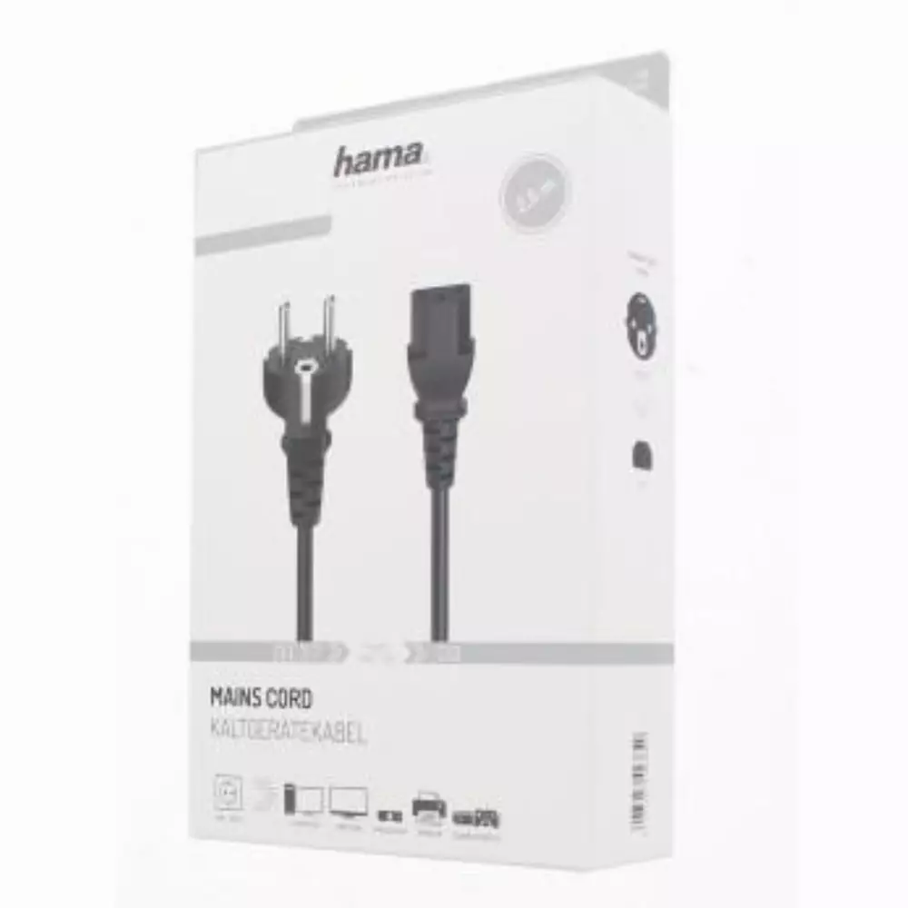 Универсален захранващ кабел HAMA  3-pin socket, 2.5 m, Черен