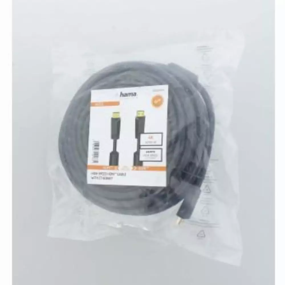 Кабел HAMA High Speed, HDMI мъжко - HDMI мъжко, 4K, 18GB/s, Ethernet , 15 м, позл. конектори, 2 филтъра
