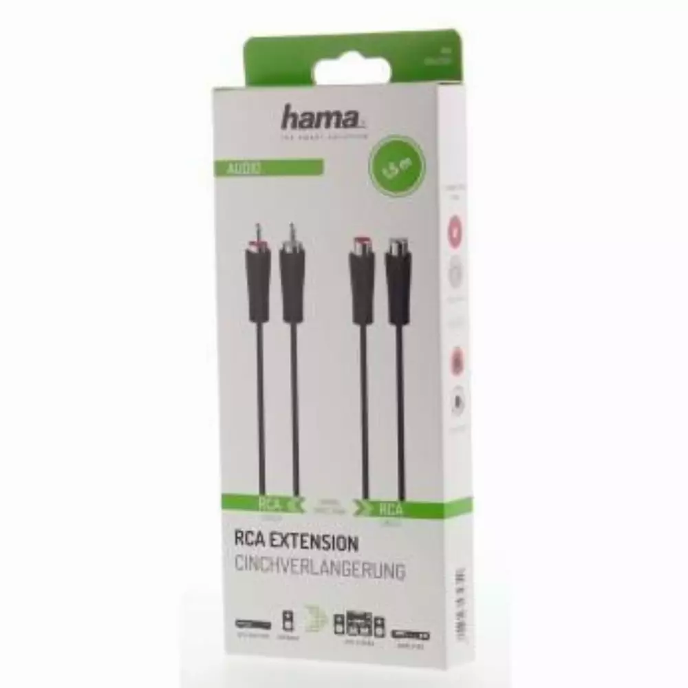 Удължителен аудио кабел HAMA  2 x Чинч мъжко -2 x Чинч женско, 1.5 м