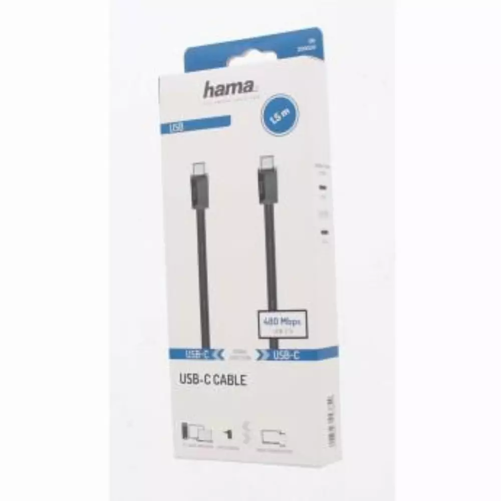 Кабел HAMA USB-C мъжко - USB-C мъжко, 1.5 м, черен,480Mb/s
