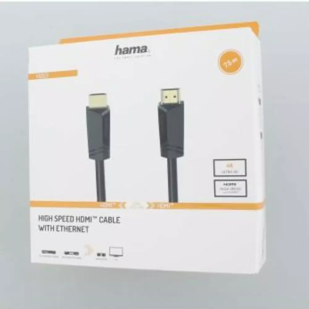 Кабел HAMA HDMI мъжко - HDMI мъжко,4K,18GB/s, Ethernet, 7.5 м, озл. конектори