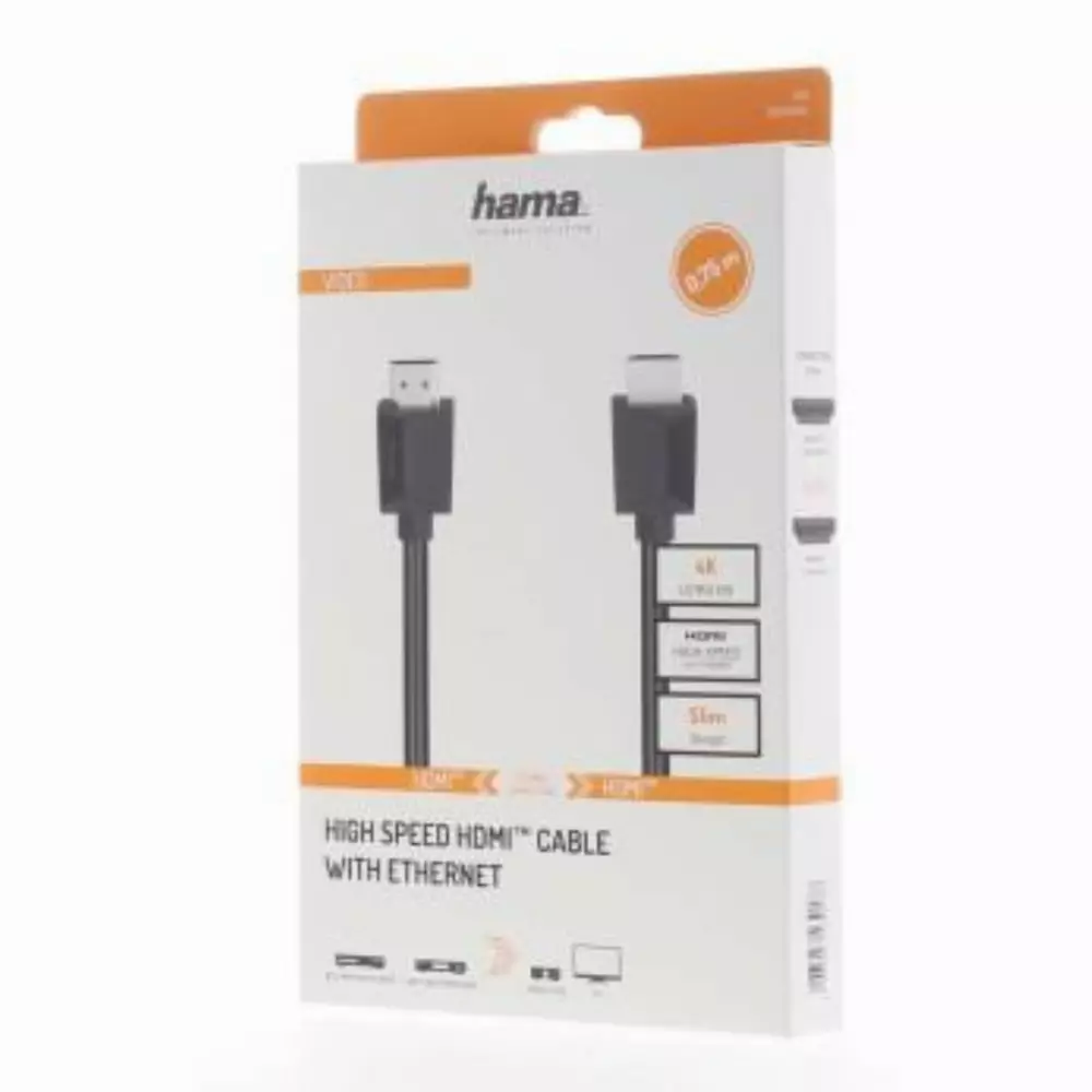 Кабел HAMA HDMI мъжко - HDMI мъжко, 4K,18Gbit/s, Ethernet 0.75  м,екраниран