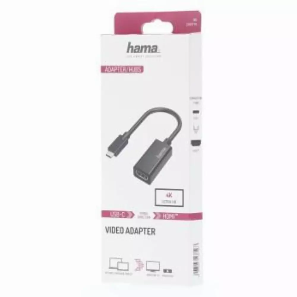 Адаптер HAMA  USB-C мъжко - HDMI женско, Ultra HD, 4K Черен