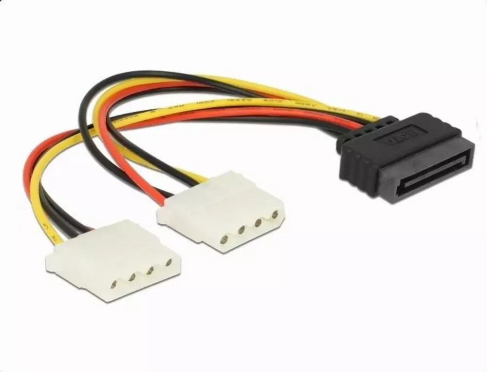 Кабел DeLock Power SATA 15pin към 2x 4pin Molex женско, 20cm