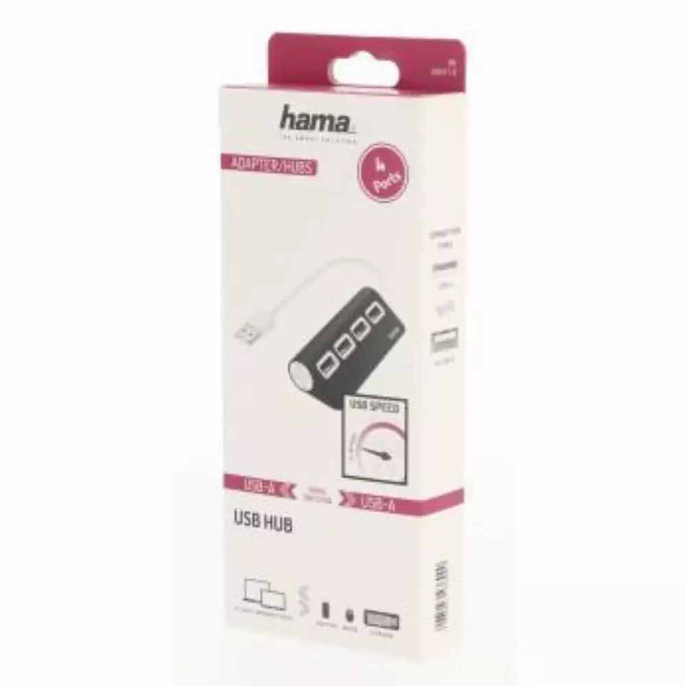 USB хъб HAMA, USB 2.0, 1:4, черен, 480Mbit/s