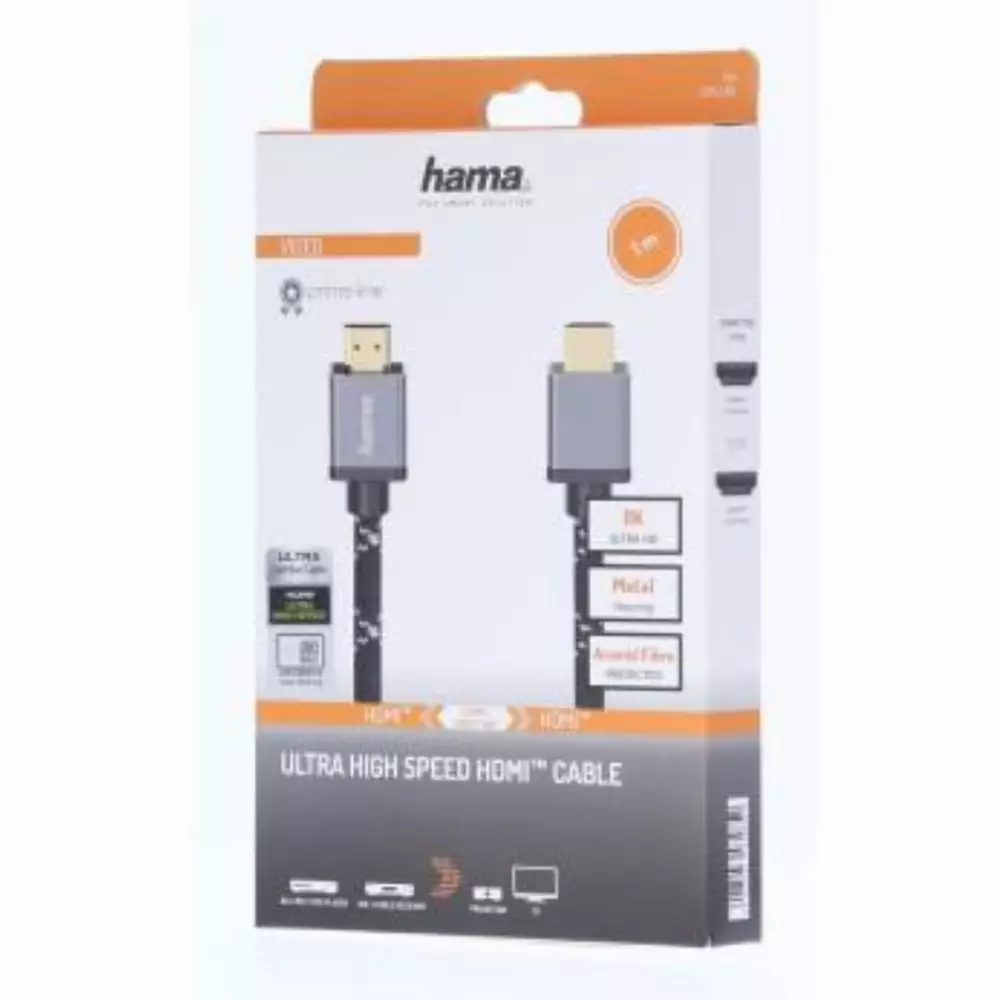 Кабел HAMA Ultra HD HDMI мъжко - HDMI мъжко, 8K, 48GB/s,метал, 2 м, позл. конектори