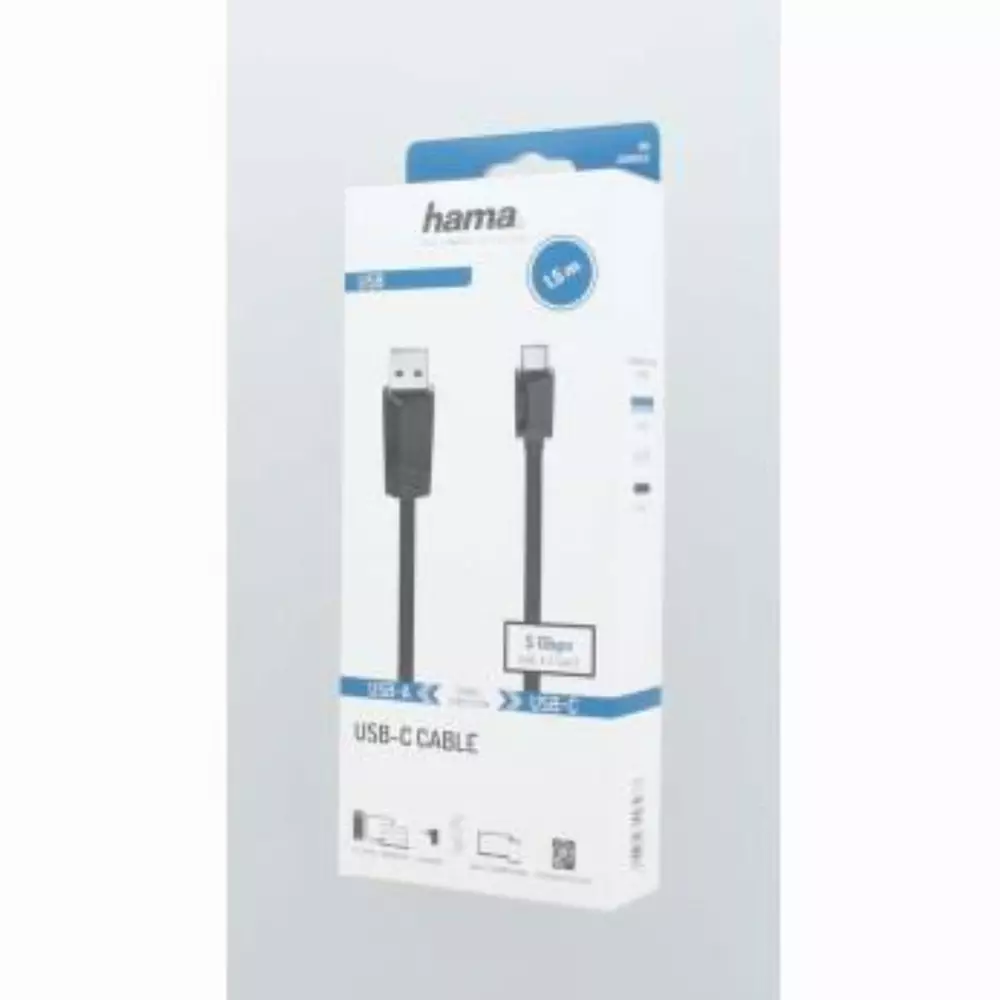 Кабел HAMA USB-C мъжко-USB- A  3.2 Gen.1 мъжко , 5Gbit/s, 1.5 м., Черен