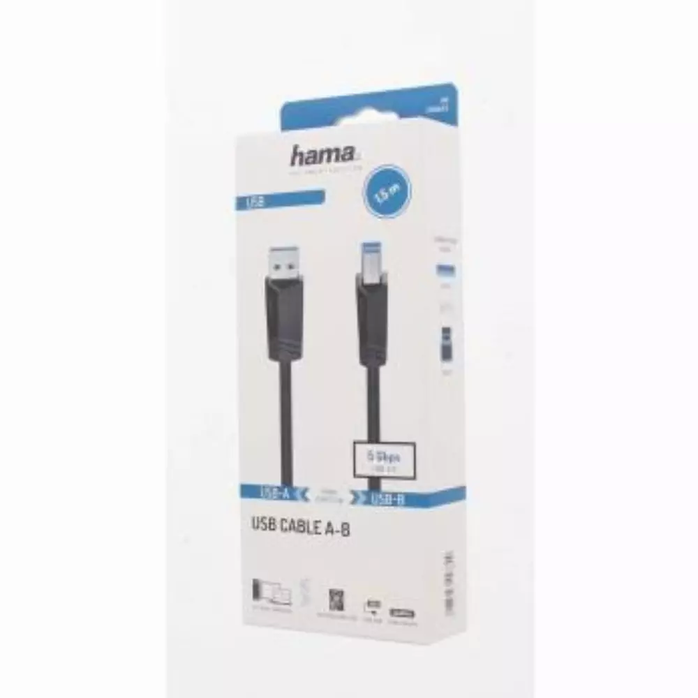 Кабел HAMA USB 3.0 -A мъжко -B мъжко, 1.5 м, 1 звезда