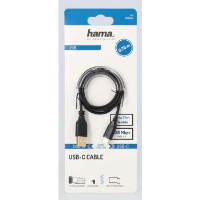 Кабел Hama Flexi-Slim USB-C - USB-A 2.0 мъжко, 0.75м,тънък, позлатен, черен