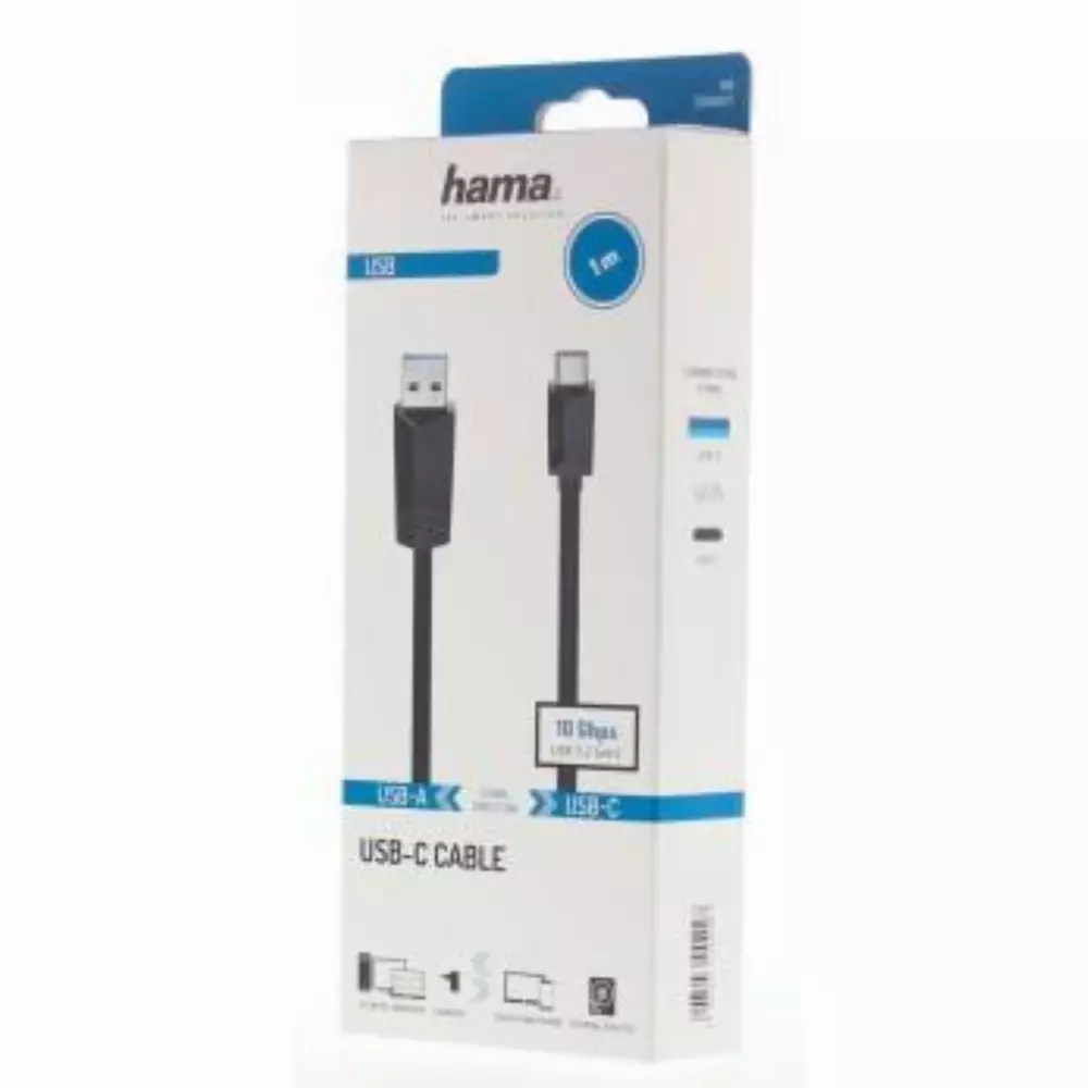 Кабел HAMA USB 3.2 Gen 2, USB-C мъжко - USB-A мъжко, 1 м, 10 Gbit/s.,3А