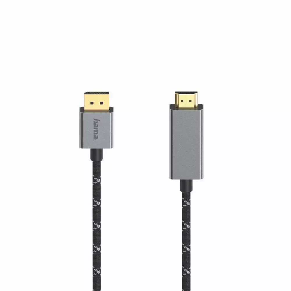 Кабел HAMA DisplayPort мъжко - HDMI мъжко, Ultra-HD, 4K@60 Hz, 1.5м, Алуминий, Позлатени конектори