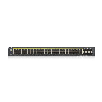 Суич ZYXEL GS1920-48HP, 44х GbE порта, 4х Combo порта SFP/RJ-45, управляем, за монтаж в шкаф
