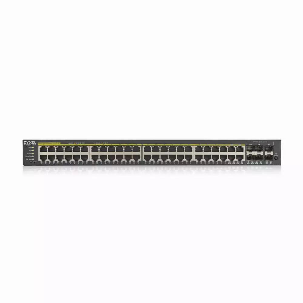 Суич ZYXEL GS1920-48HP, 44х GbE порта, 4х Combo порта SFP/RJ-45, управляем, за монтаж в шкаф