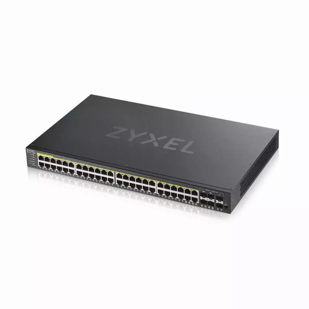 Суич ZYXEL GS1920-48HP, 44х GbE порта, 4х Combo порта SFP/RJ-45, управляем, за монтаж в шкаф