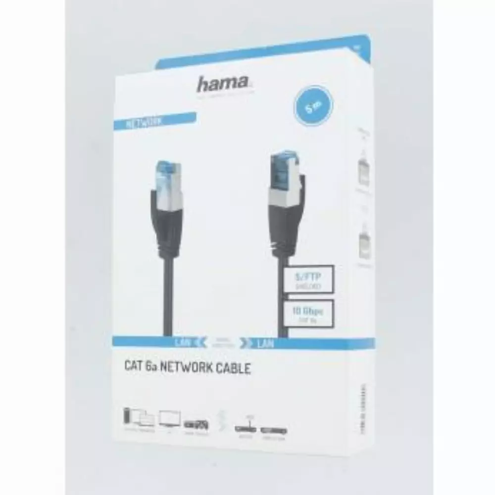 Мрежов кабел HAMA, CAT 6a, 10 Gbit/s, S/FTP, 5 m, Черен