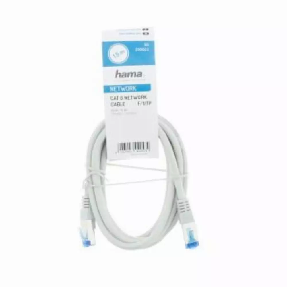 Мрежов пач кабел HAMA F/UTP, CAT 6, RJ-45 - RJ-45, 1Gbit/s, 1.5 m, Сив, Булк