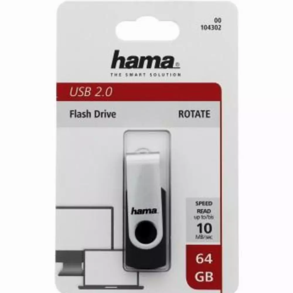 USB памет HAMA Rotate, 64GB, 10 MB/s, Черен