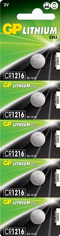 Литиева бутонна батерия GP  CR-1216 3V  5 бр. в блистер /цена за 1 бр./