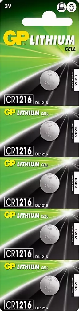 Литиева бутонна батерия GP  CR-1216 3V  5 бр. в блистер /цена за 1 бр./
