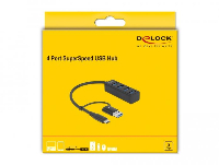 USB хъб Delock 63828, 3.2 Gen 1, 4 x USB-A, USB-C, USB-A конектор, Черен