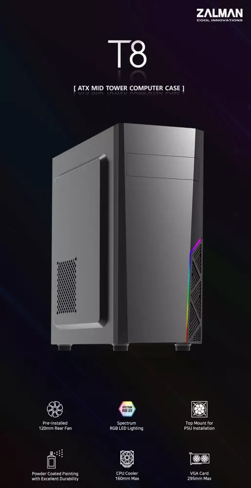 Кутия Zalman T8 RGB Mid Tower Black