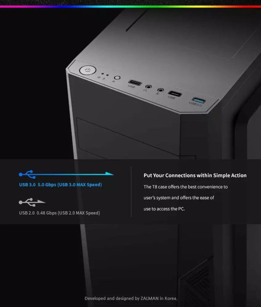 Кутия Zalman T8 RGB Mid Tower Black