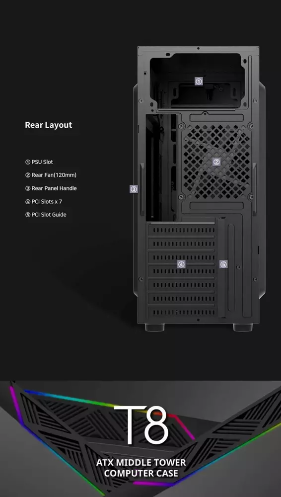 Кутия Zalman T8 RGB Mid Tower Black