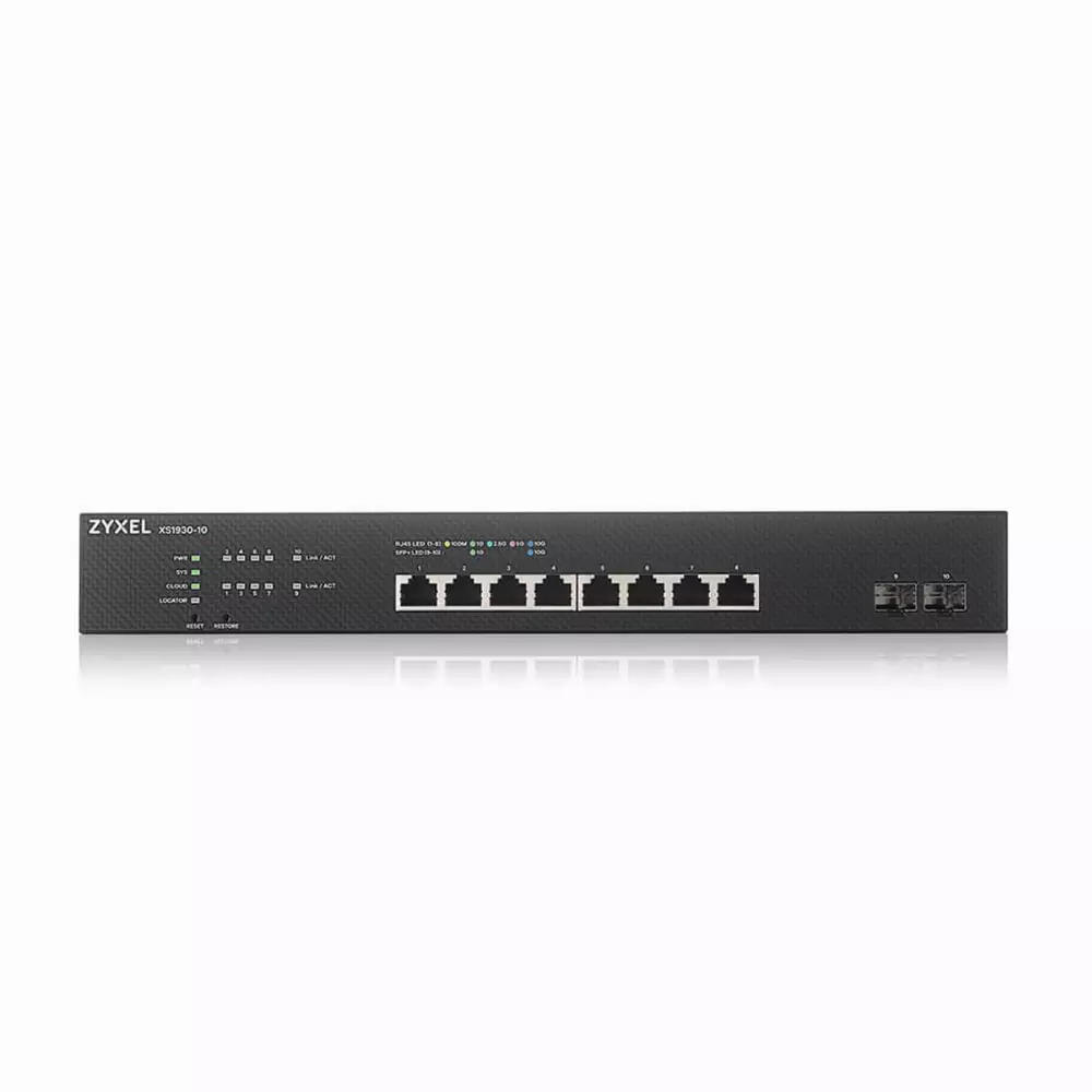 Суич ZYXEL XS1930-10, 8 портов управляем, 10Gb, 2xSFP, за монтаж в шкаф