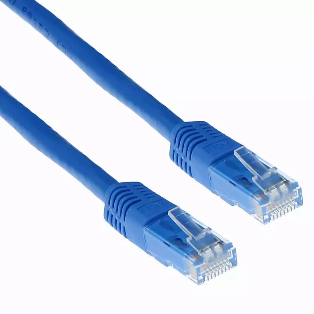 Мрежов пач кабел ACT U/UTP, CAT 6, RJ-45 - RJ-45, 0.5 m, Медни проводници, Син, Булк опаковка