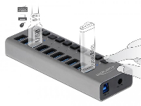 USB хъб Delock 10 x USB-A, 1 x USB-B, 5 Gbps, Превключвател, LED индикатор, Сив