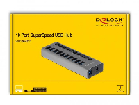 USB хъб Delock 10 x USB-A, 1 x USB-B, 5 Gbps, Превключвател, LED индикатор, Сив