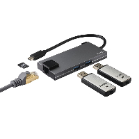USB хъб HAMA Multiport 5-портов USB-C, 2 x USB-A, 1 x USB-C, 1 x HDMI, 1х LAN, Сив