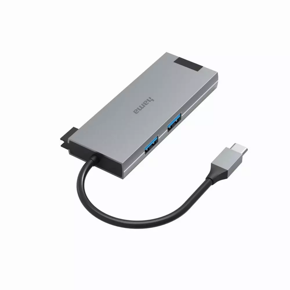 USB хъб HAMA Multiport 5-портов USB-C, 2 x USB-A, 1 x USB-C, 1 x HDMI, 1х LAN, Сив