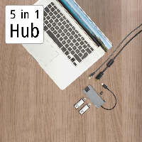 USB хъб HAMA Multiport 5-портов USB-C, 2 x USB-A, 1 x USB-C, 1 x HDMI, 1х LAN, Сив