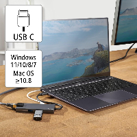 USB хъб HAMA Multiport 5-портов USB-C, 2 x USB-A, 1 x USB-C, 1 x HDMI, 1х LAN, Сив
