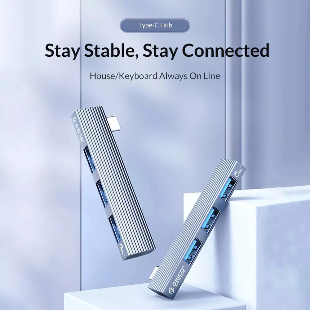 USB хъб Orico HUB 3 port USB3.0/2.0 TYPE-C Aluminum - AH-W13-GY