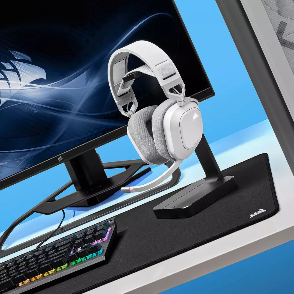 Геймърски слушалки Corsair HS80 RGB WIRELESS Premium Gaming Headset with Spatial Audio White (EU) - CA-9011236-EU