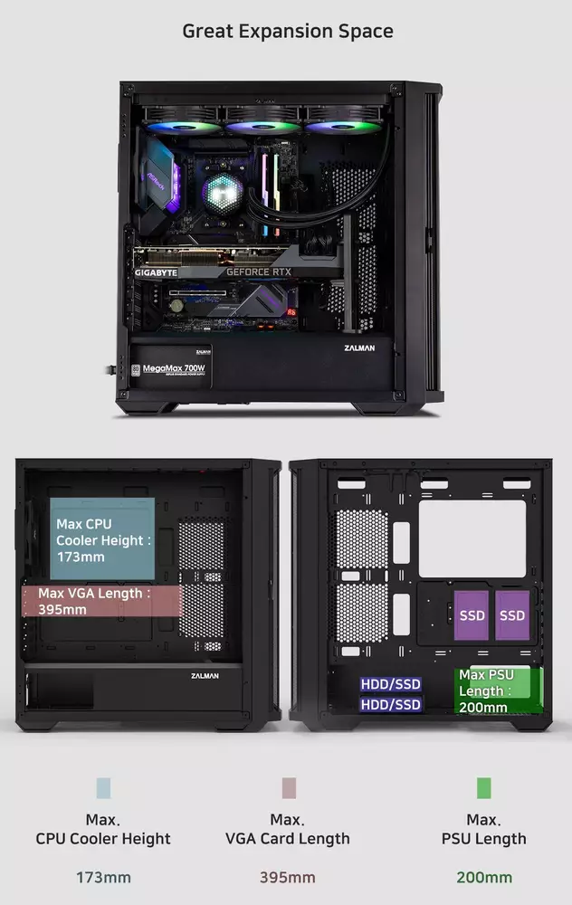 Кутия Zalman Z10 Plus TG EATX ARGB Case