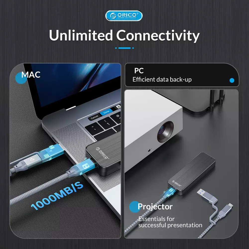 Външна кутия Orico HM2-G2-BK Storage Case M.2 NVMe M-key 10Gbps USB 3.1 Type-C