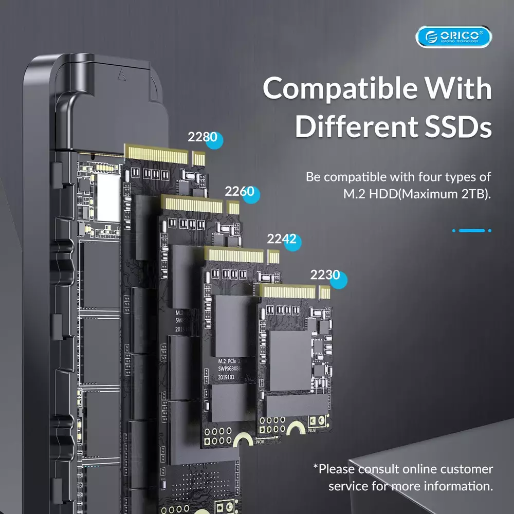 Външна кутия Orico HM2-G2-BK Storage Case M.2 NVMe M-key 10Gbps USB 3.1 Type-C