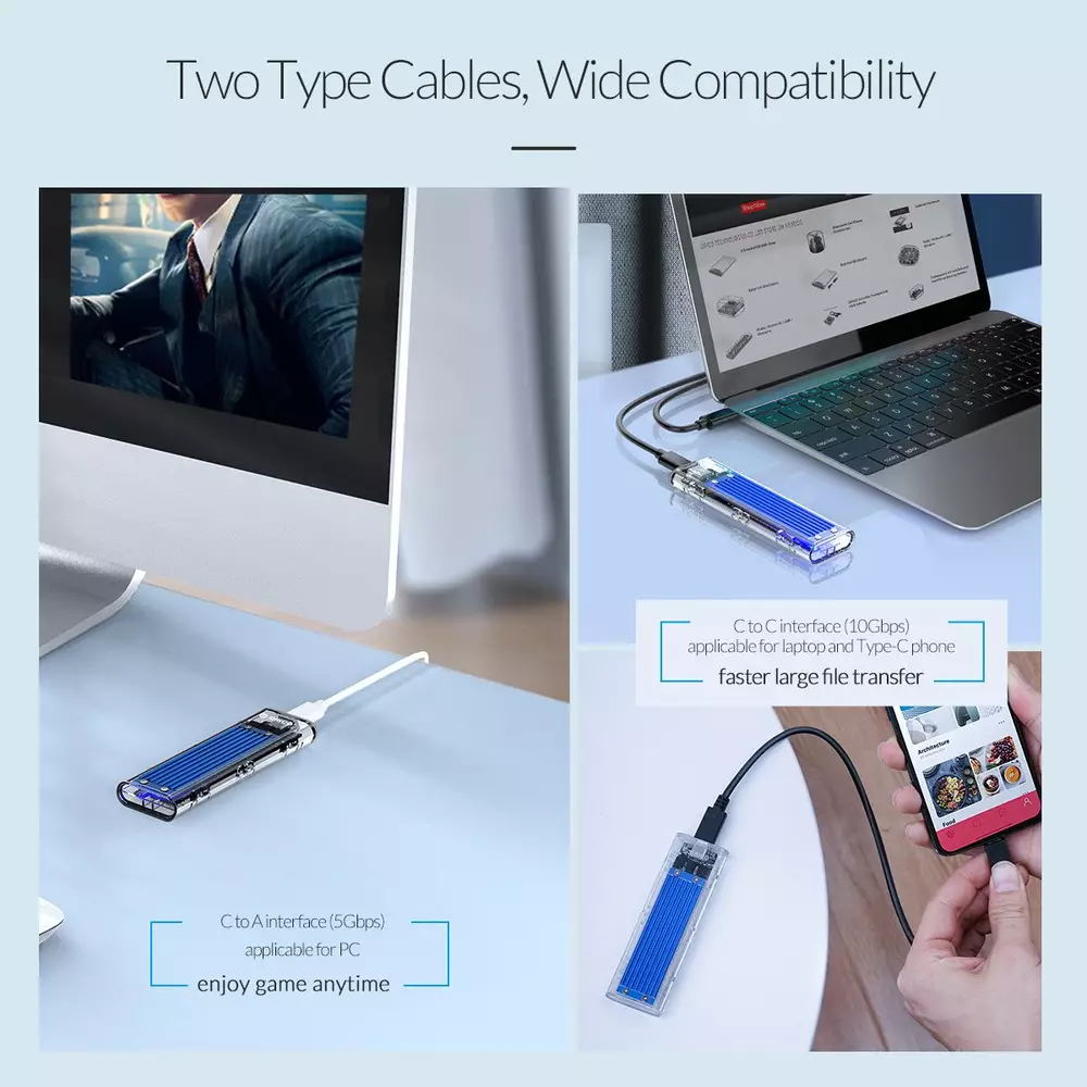 Външна кутия Orico TCM2-C3-BK Storage Case M.2 NVMe M-key USB 3.1 Type-C