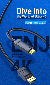 Vention кабел Cable DisplayPort to HDMI 1.5m - 4K, Gold Plated - HAGBG