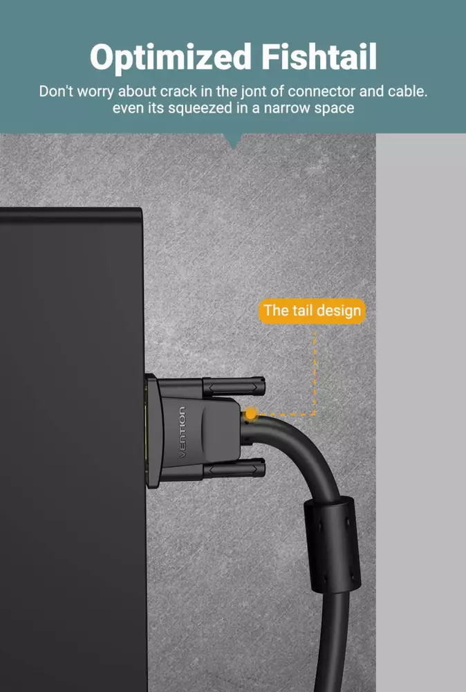 Vention Кабел за монитор Cable VGA HD15 M / M 2.0m Gold Plated, 2 Ferrites - DAEBH